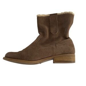 Sole Society 7.5 Brown Suede Faux Fur Lined Ankle Boots Cow Suede Cozy Winter